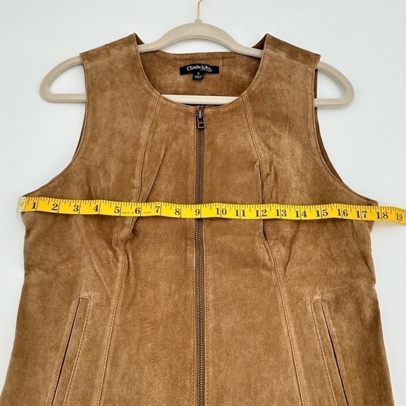 CHADWICKS of Boston Women’s 100% Leather Tan Zip Down Lined Vest Size Small - Picture 14 of 15